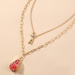 Simple Fashion Letter A Red Water Drop Pendant Double-Layer Alloy Necklace