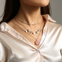 Fashion Creative Butterfly Special-Shaped Natural Stone Imitated Pendant Multi-Layer Alloy Necklace
