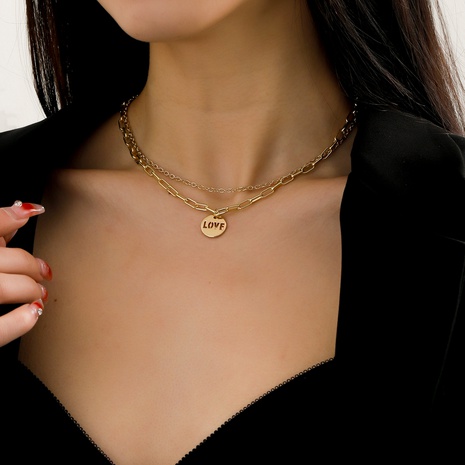 Moda elegante chapado en oro amor etiqueta colgante Multi-Collar de cadena de clavícula de capa's discount tags