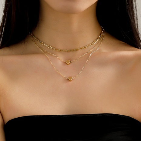 Moda elegante chapado en oro corazón colgante Multi-Collar de cadena de clavícula de capa's discount tags