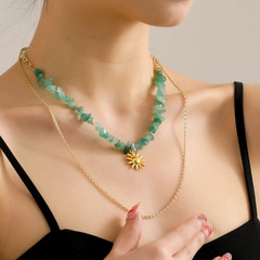 Women'S Retro Simple Style Flower Alloy Natural Stone Necklace
