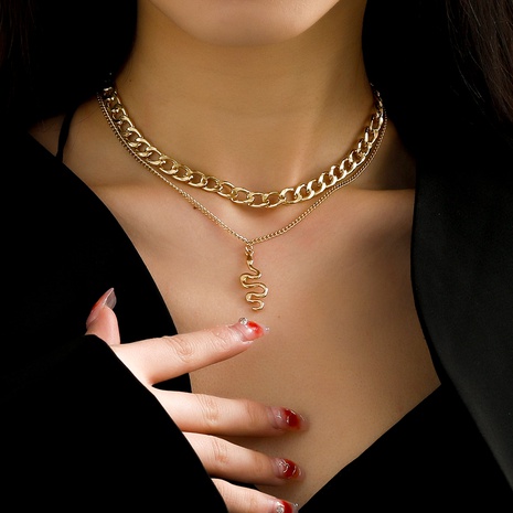 Moda elegante chapado en oro perla serpiente colgante Doble-Collar de cadena gruesa de capa's discount tags