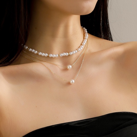 Frau Elegant Mode Geometrisch Legierung Künstliche Perlen Halskette's discount tags