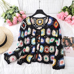 Crocheted Ethnic Cardigan Hollow out Travel Geometric Knitted Sweater Women