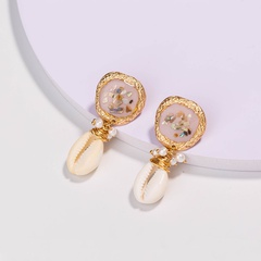 Fashion Creative Pink Dripping Oil Color Natural Shell Pendant Alloy Earrings