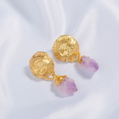 Fashion Simple round Metal Purple Shaped Natural Stone Alloy Earrings