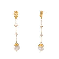 Fashion Simple Special-Shaped Imitation Pure White Pearl Tassel Alloy Earrings
