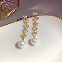 Women'S Fashion Heart shape Alloy Earrings Plating Inlay Rhinestone Pearl Drop Earrings