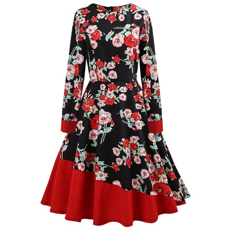 Weiblich Retro Mode Blume Polyester Drucken Swing-Kleid Knielang Kleider's discount tags