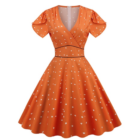 Female Fashion Formal Heart Rayon Printing Swing Dress Knee-Length Dresses's discount tags