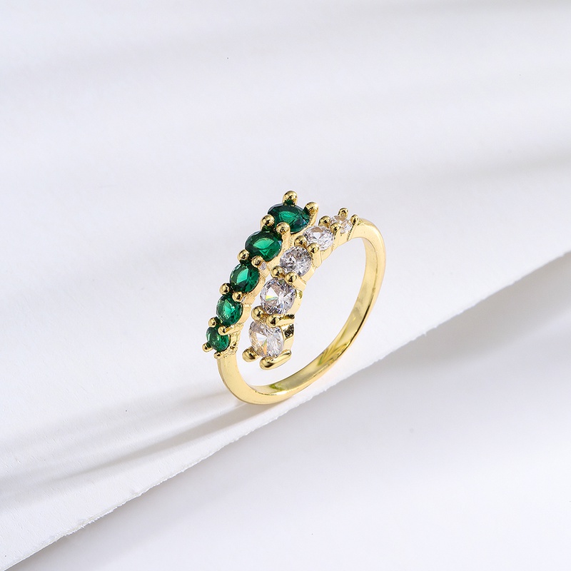 Aogu Ins Fashion Simple Hand Jewelry SpecialInterest Design Copper Plating 18K Gold Green Zircon Ring Female CrossBorder Hot Product