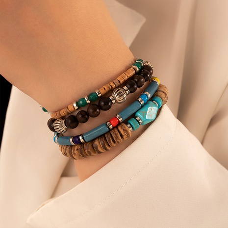 Mode Böhmischen Stil Holz Türkis Perlen frauen Armband Set's discount tags