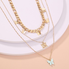 Fashion Letter Butterfly Synthetic Resin Alloy Plating Layered Necklaces 3 Pieces