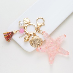 Cute Starfish Conch Shell Imitation Pearl Alloy Tassel Rhinestone Keychain 1 Piece