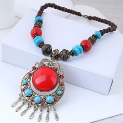 fashion Bohemian Style long blue red tassels alloy resin wooden beads Necklace