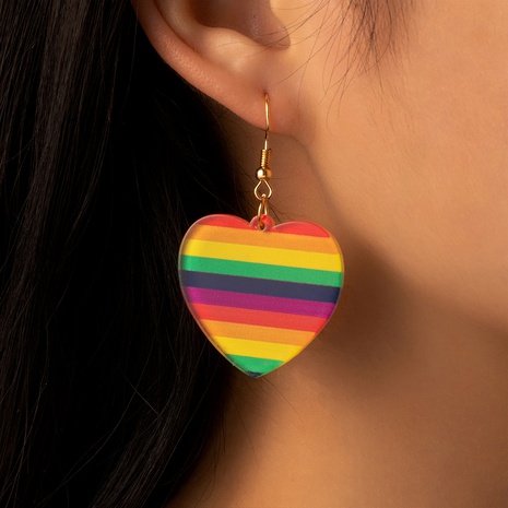 Women'S Fashion Sweet Rainbow Heart shape Resin Earrings Drop Earrings 1 Piece's discount tags