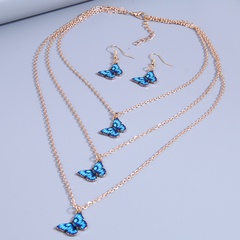 new fashion long golden blue butterfly shape alloy Necklace stud earrings