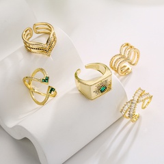 Australian Ancient European and American Fashion Geometry Pattern Open Ring Female Niche Retro Ring Ornament Copper Micro Inlay