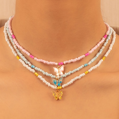 Süß Süß Schmetterling Glas Acryl Perlen Halskette's discount tags