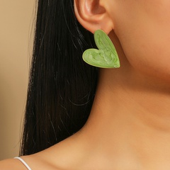Fashion Creative Simple Big Green Heart Shape Dripping Alloy Ear Stud Earrings