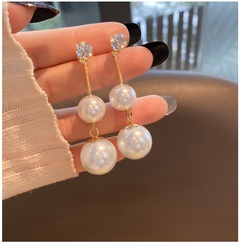 Fashion Simple Long Tassel Baroque Rhinestone Geometric Pearl Earrings