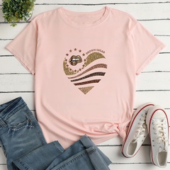 Summer round Neck Short Sleeves Color Heart-Shaped Printed Loose-Fitting Casual T-shirt-Multicolor