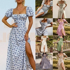 Women's new Style Floral print Slim-Fitting Split Long Dress
