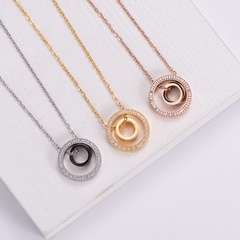 Women'S Fashion Simple Style Round Stainless Steel Rhinestone Pendant Necklace Diamond Stainless Steel Necklaces