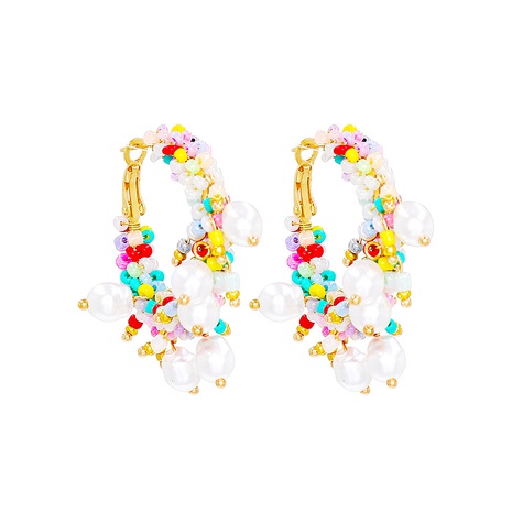 Fashion Creative Colorful Geometric Bead Pearl Bohemian Alloy Earrings's discount tags