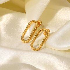 Fashion Simple 18K Gold Oval Semi-Glossy Semi-Twist Stainless Steel Earrings
