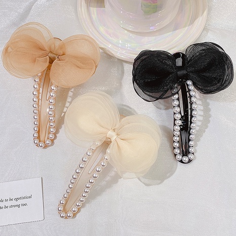 Fashion Mesh Pearl Barrettes Updo Duckbill Female Acrylic Hair Clip's discount tags