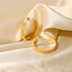 Fashion Simple 18K Gold Stainless Steel Rib C-Shaped Big Earrings