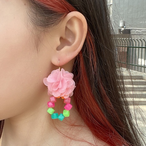 Women'S Cute Sweet Pastoral Flowers Beaded Synthetic Yarn Cloth Earrings No Inlaid Drop Earrings's discount tags