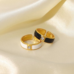 Fashion Simple 18K Gold Stainless Steel Inlaid Zircon Black/White Open Ring