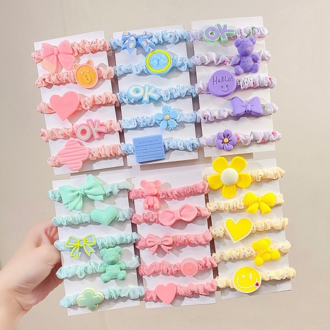 New Fashion Cute Fabric Small Candy Color Flower Heart Bun Hair Rope Accessories's discount tags