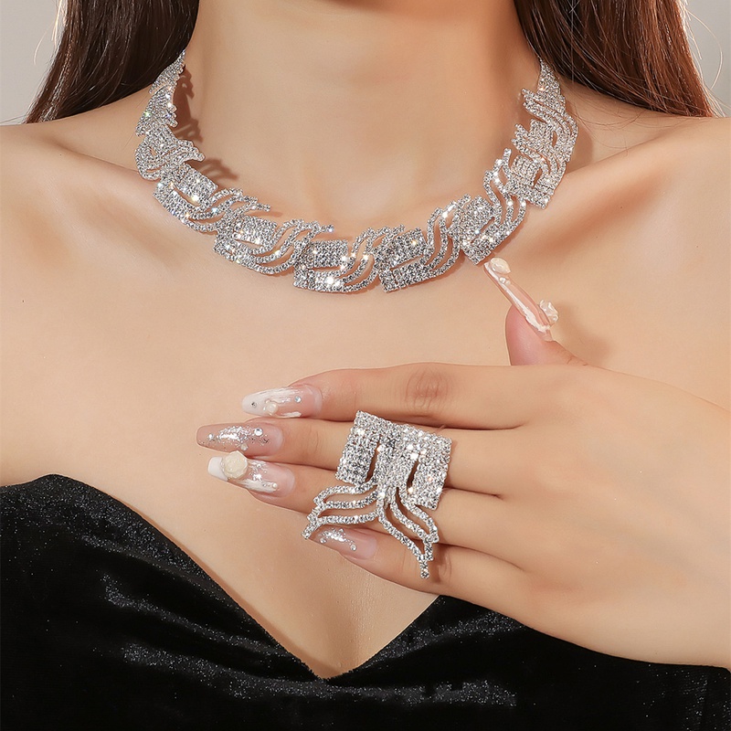 WomenS Luxury Fashion Geometric Alloy Rhinestone Earrings Necklace Jewelry Set Plating Inlay Zircon 1 Set