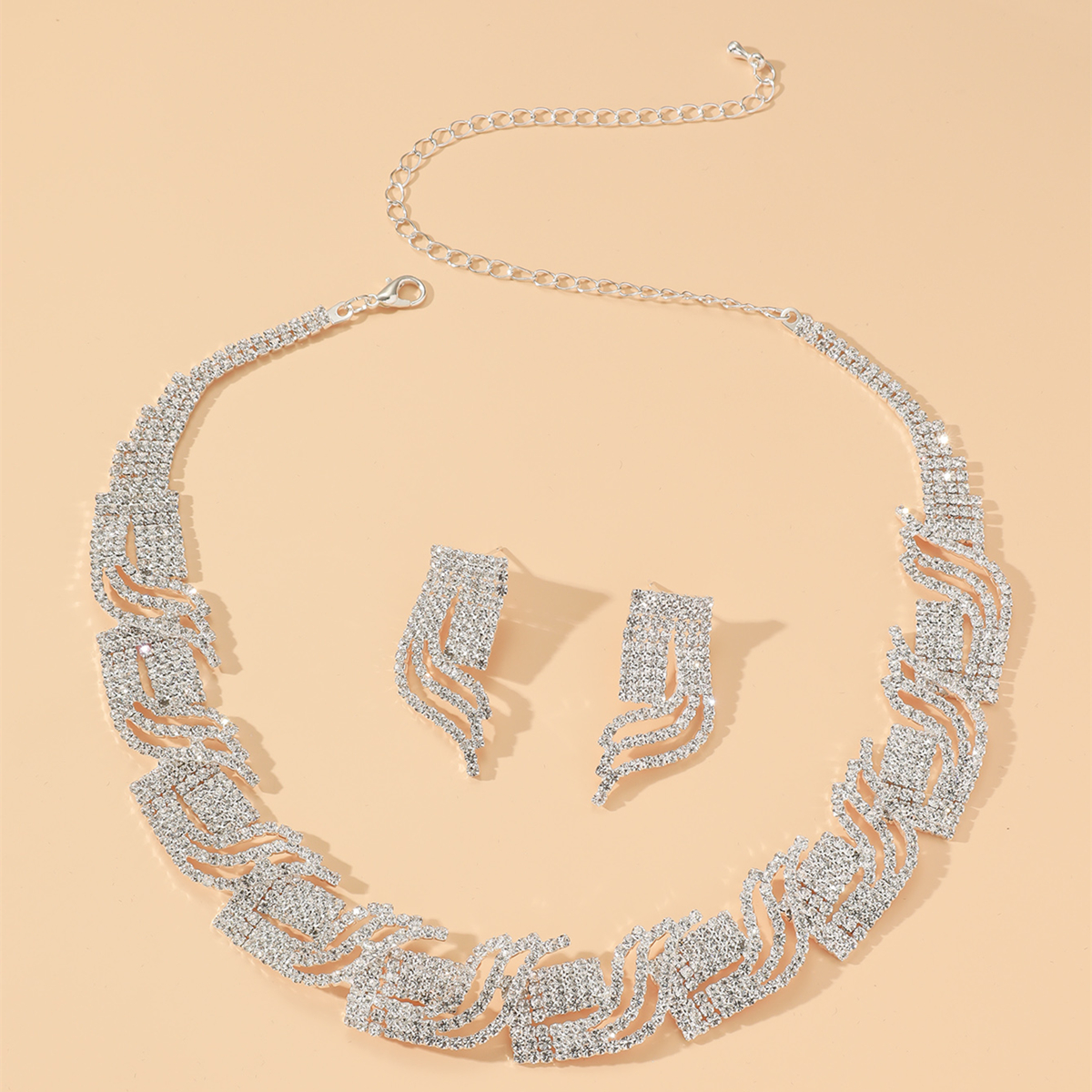 WomenS Luxury Fashion Geometric Alloy Rhinestone Earrings Necklace Jewelry Set Plating Inlay Zircon 1 Setpicture2
