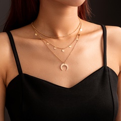 Fashion Circle Moon Alloy Copper Necklace Layered Plating No Inlaid Copper Necklaces