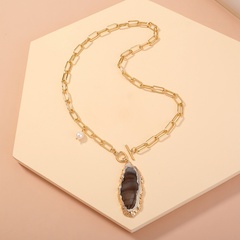 Retro Oval Alloy Pearl Plating Natural Stone Necklace