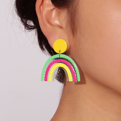 Women'S Cute Fashion Rainbow Heart Arylic Earrings Printing Painted Drop Earrings's discount tags