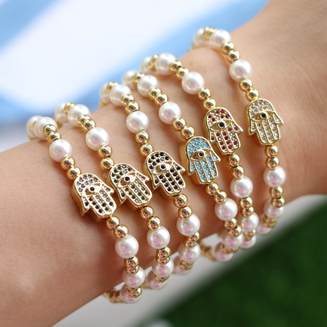 Frau Elegant Handfläche Kupfer Armbänder Perlen Künstliche Perlen 1 Stück's discount tags