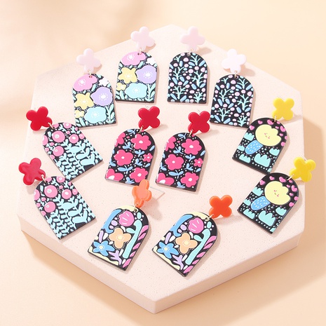 Women'S Cute Fashion Flower Arylic Earrings Printing Drop Earrings's discount tags