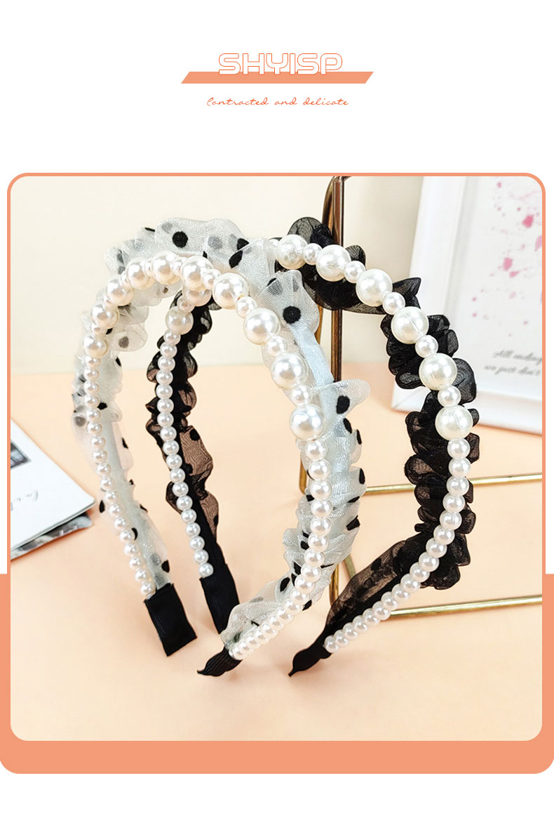 WomenS Sweet Geometric Cloth Hair Accessories Beaded Splicing Pearl Hair Bandpicture1