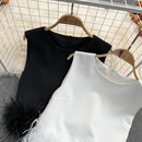 solid color Stitching Feather round neck Loose sleeveless Toppicture5