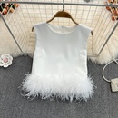 solid color Stitching Feather round neck Loose sleeveless Toppicture6