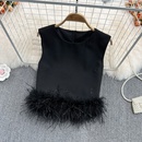 solid color Stitching Feather round neck Loose sleeveless Toppicture8