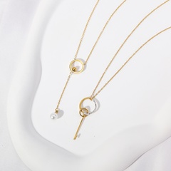 Einfache mode goldenen schlüssel form quaste kupfer zirkon perle halskette