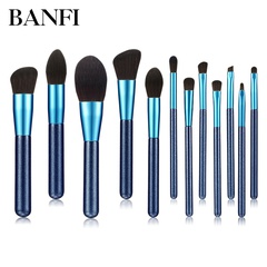 new blue 12 PCs Transparent wooden handle transparent bag Makeup Brush Set