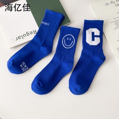 Einfache blauen buchstaben lächelndes gesicht muster freie größe frauen baumwolle Socken