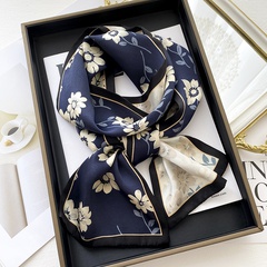 Fashion Floral Double-Sided Blue White Mulberry Silk Double-Layer Silk Scarf